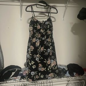 Floral Black Smock Dress